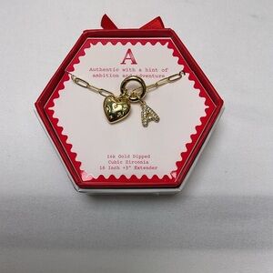 a new day- “A” Initial Gold-Dipped Necklace with Heart & CZ Charm - Gold - New